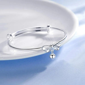 925 Silver Bangle Bracelet Bow Bead Charms Wedding Party Adjustable
