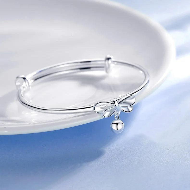 925 Silver Bangle Bracelet Bow Bead Charms Wedding Party Adjustable