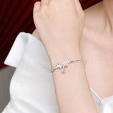 925 Silver Bangle Bracelet Bow Bead Charms Wedding Party Adjustable
