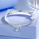 925 Silver Bangle Bracelet Bow Bead Charms Wedding Party Adjustable