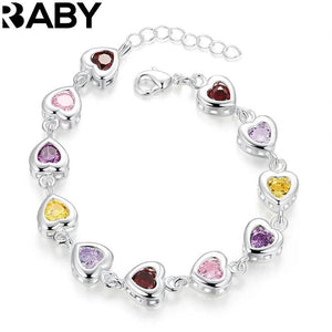 925 Silver Charm Bracelets Chain Crystal Stone Drop Jewelry Women Wedding