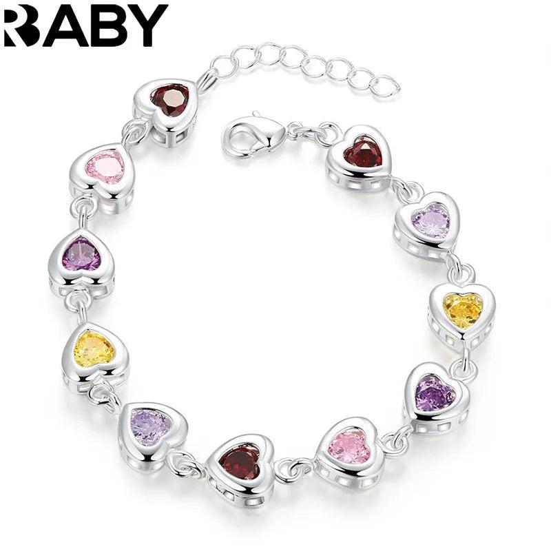 925 Silver Charm Bracelets Chain Crystal Stone Drop Jewelry Women Wedding