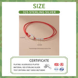 925 Silver Flower Bead Green Rope Bracelet Women's Jewelry