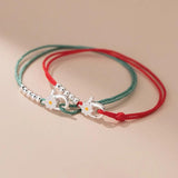 925 Silver Flower Bead Green Rope Bracelet Women's Jewelry