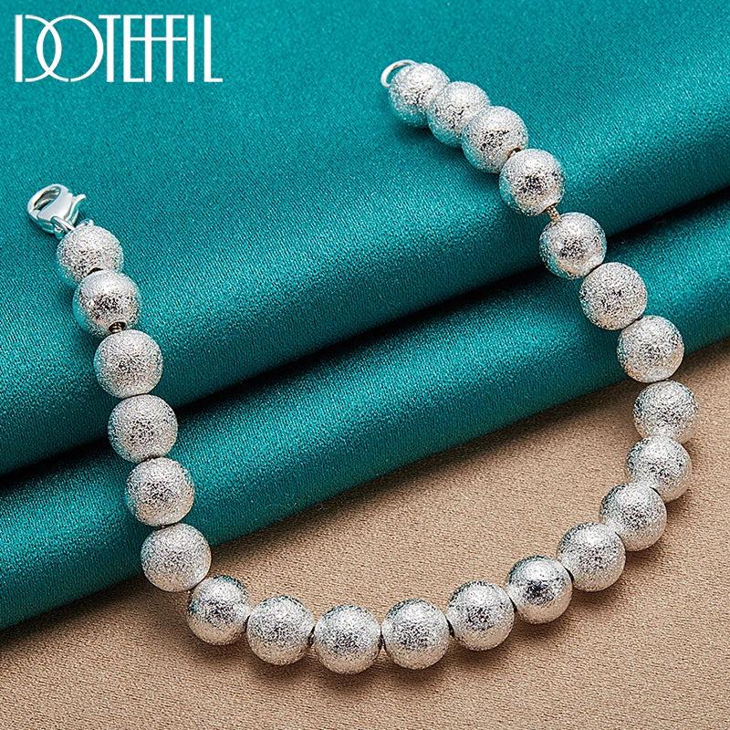 925 Silver 8mm Matte Bead Chain Bracelet Wedding Jewelry