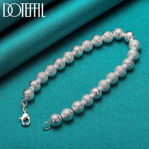 925 Silver 8mm Matte Bead Chain Bracelet Wedding Jewelry