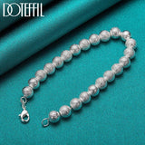 925 Silver 8mm Matte Bead Chain Bracelet Wedding Jewelry