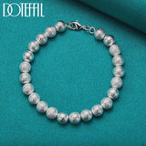 925 Silver 8mm Matte Bead Chain Bracelet Wedding Jewelry