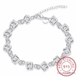 925 Silver Lab Diamond Square Cube Bracelet for Women