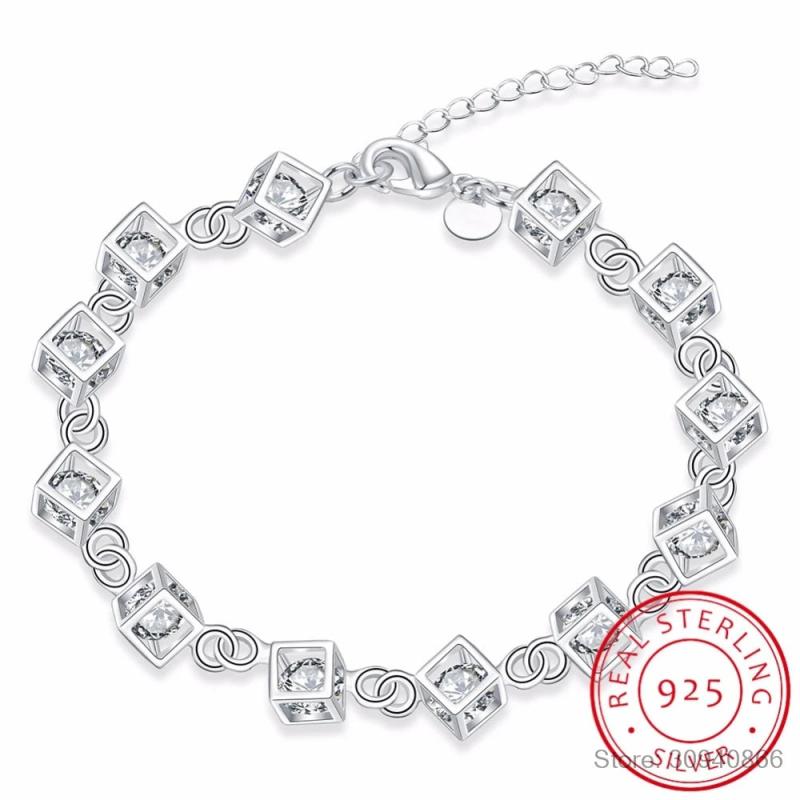 925 Silver Lab Diamond Square Cube Bracelet for Women