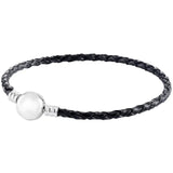 Woven Leather Ball Bracelet, Seashell Clasp, 925 Silver Charm DIY