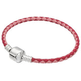 Woven Leather Ball Bracelet, Seashell Clasp, 925 Silver Charm DIY