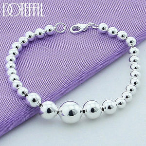925 Silver Ball Bead Chain Bracelet Smooth Gradient Size