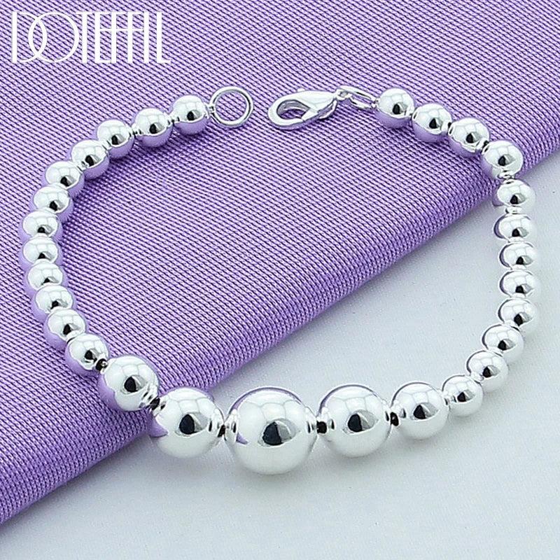 925 Silver Ball Bead Chain Bracelet Smooth Gradient Size