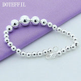 925 Silver Ball Bead Chain Bracelet Smooth Gradient Size