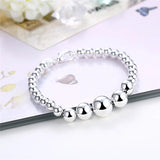 925 Silver Ball Bead Chain Bracelet Smooth Gradient Size