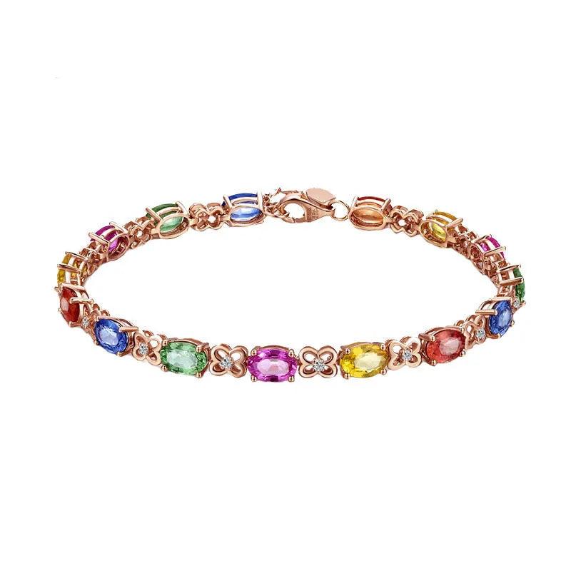 925 Silver Bracelet Colored Gemstone Rose And Silver Bracelet Woman Charm Jewelr
