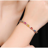 925 Silver Bracelet Colored Gemstone Rose And Silver Bracelet Woman Charm Jewelr
