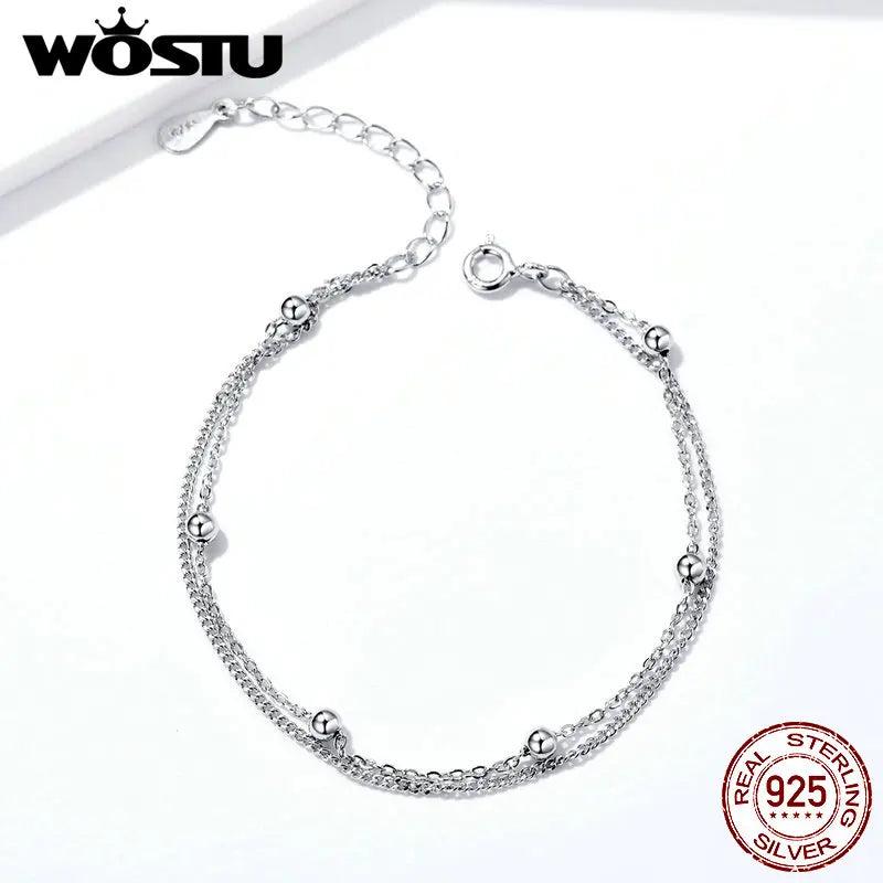 Silver Bead Bracelet 925 Sterling Silver Women Chain Link FIB131
