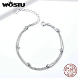 Silver Bead Bracelet 925 Sterling Silver Women Chain Link FIB131