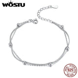 Silver Bead Bracelet 925 Sterling Silver Women Chain Link FIB131