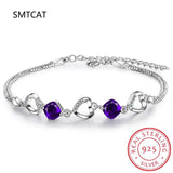 925 Silver Bracelet Women Amethyst Crystal Heart Bangle