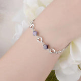 925 Silver Bracelet Women Amethyst Crystal Heart Bangle