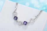 925 Silver Bracelet Women Amethyst Crystal Heart Bangle