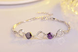 925 Silver Bracelet Women Amethyst Crystal Heart Bangle