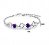 925 Silver Bracelet Women Amethyst Crystal Heart Bangle
