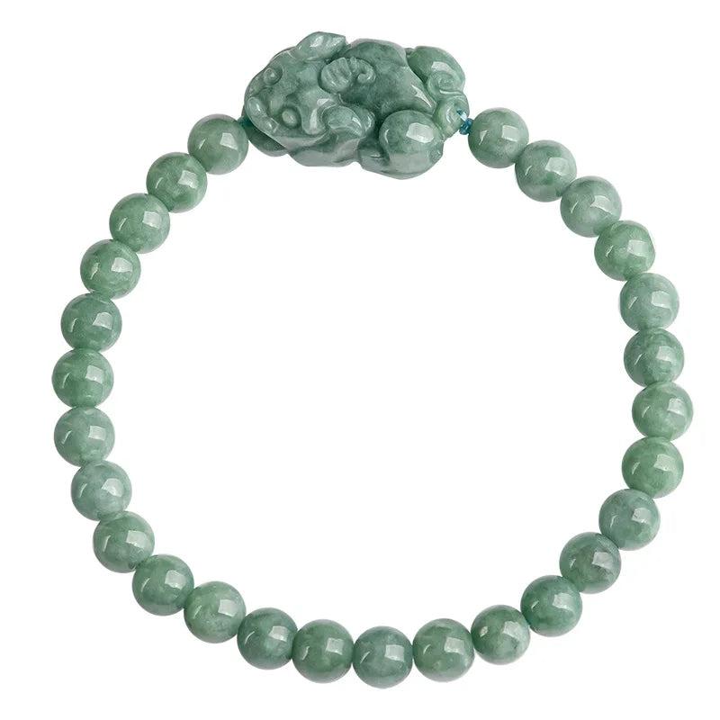 Chinese Green Jade Pixiu Bracelet Natural Jewelry Gemstone Beads Carved Women