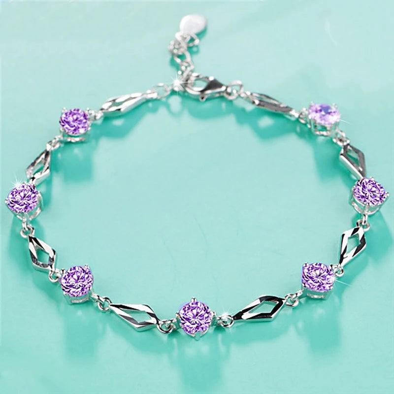 925 Silver Bracelet with Amethyst Zircon Gemstone