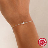 925 Silver Starry Sky Sparkle Star CZ Chain Bracelet Women Jewelry