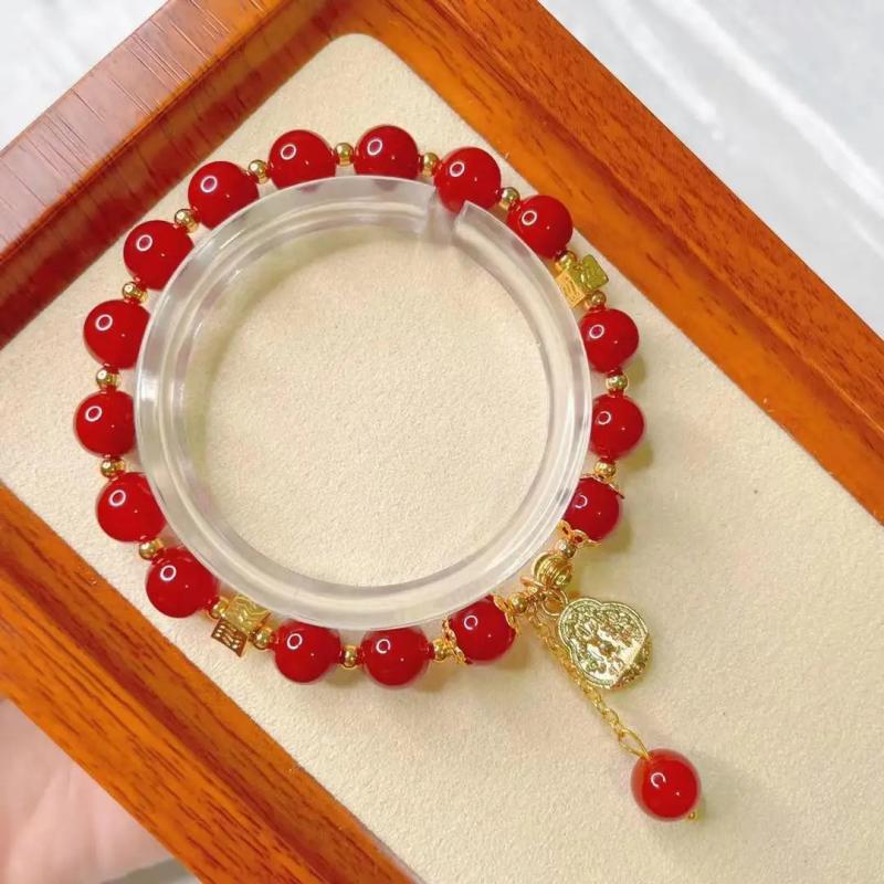 8mm Natural Red Jade Tassel Bracelet Healing Gemstone Fine Jewelry