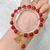 8mm Natural Red Jade Tassel Bracelet Healing Gemstone Fine Jewelry