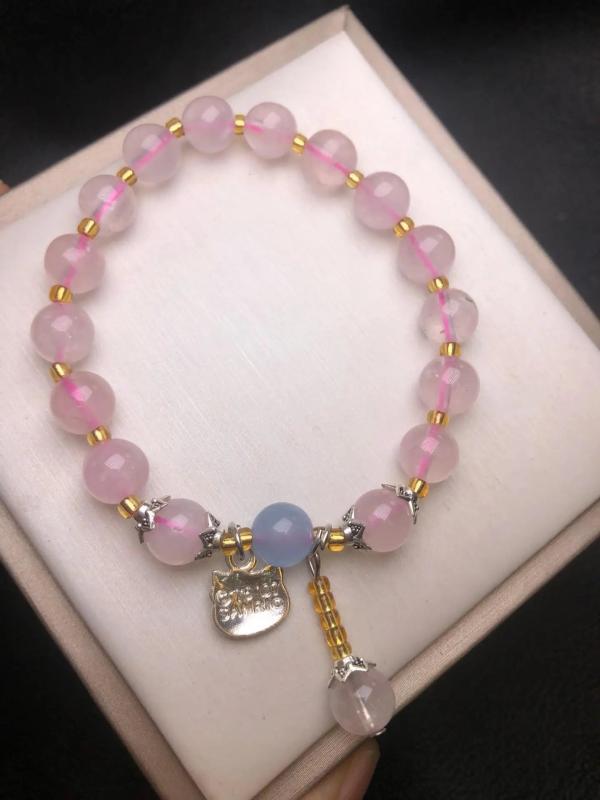 Natural Pink Crystal DIY Jewelry Bracelet Women Healing Gemstone Bangle