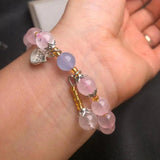 Natural Pink Crystal DIY Jewelry Bracelet Women Healing Gemstone Bangle