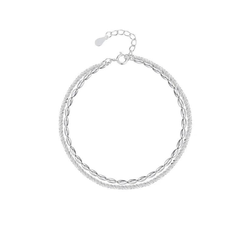 925 Silver Bead Double Layer Chain Bracelets for Women Classic Fine Jewelry