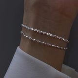 925 Silver Bead Double Layer Chain Bracelets for Women Classic Fine Jewelry
