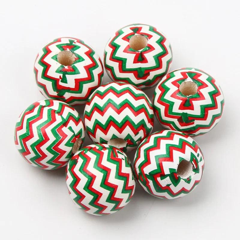 10Pcs Snowflake Printed Wooden Beads DIY Crafts Toy Jewelry Bracelet