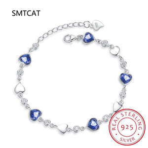 Sterling Silver Sapphire Heart Bracelet Ocean Theme