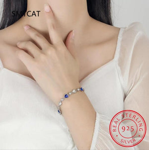 Sterling Silver Sapphire Heart Bracelet Ocean Theme