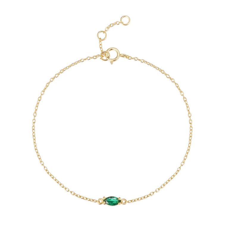 925 Silver Emerald Green Zircon Crystal Charm Bracelet for Women