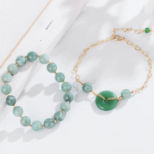 Green Jade Bracelet 8mm Beads Chinese Amulet Bangle