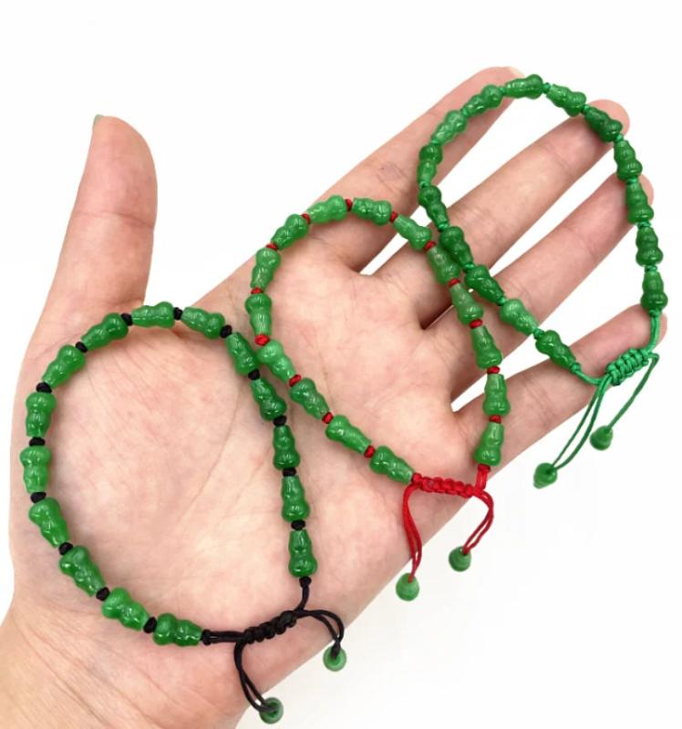 Green Jade Gourd Bracelets Women Bangle Stretch Bracelet