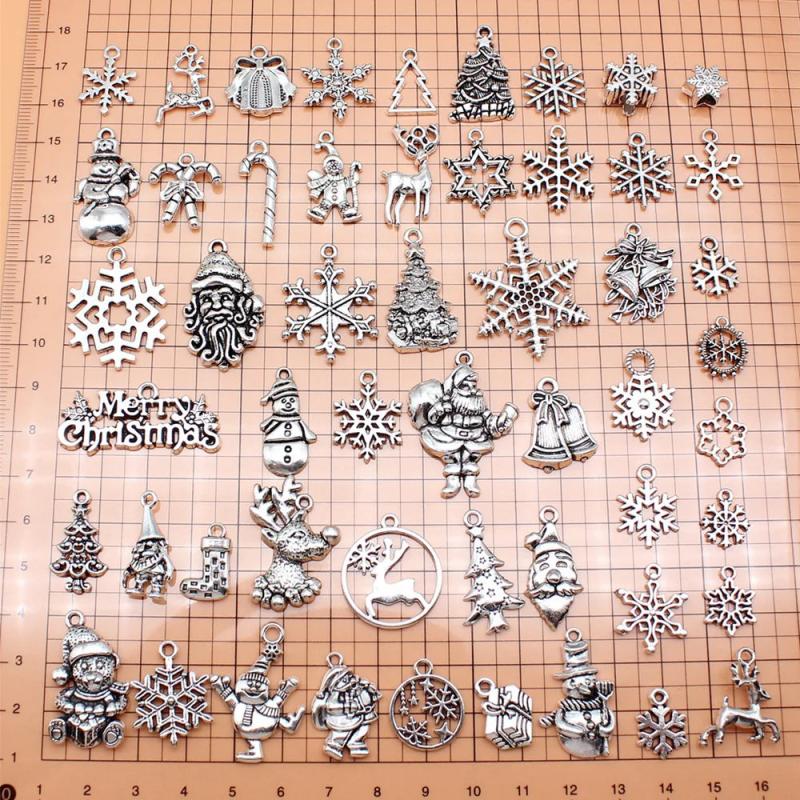 53pcs Christmas Snowflakes Elk Santa Charms Jewelry Making Supplies