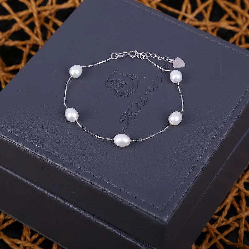 S925 Silver Bracelet Natural Freshwater Pearl Chain for Women