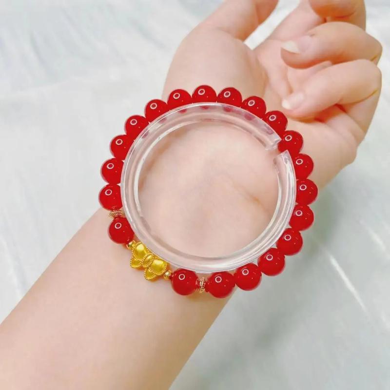 8mm Red Jade Bracelet Women Healing Gemstone Fine Jewelry