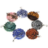Hand Carved Rose Flower Natural Crystal Healing Stone Necklace