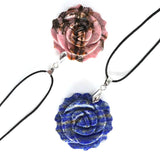 Hand Carved Rose Flower Natural Crystal Healing Stone Necklace